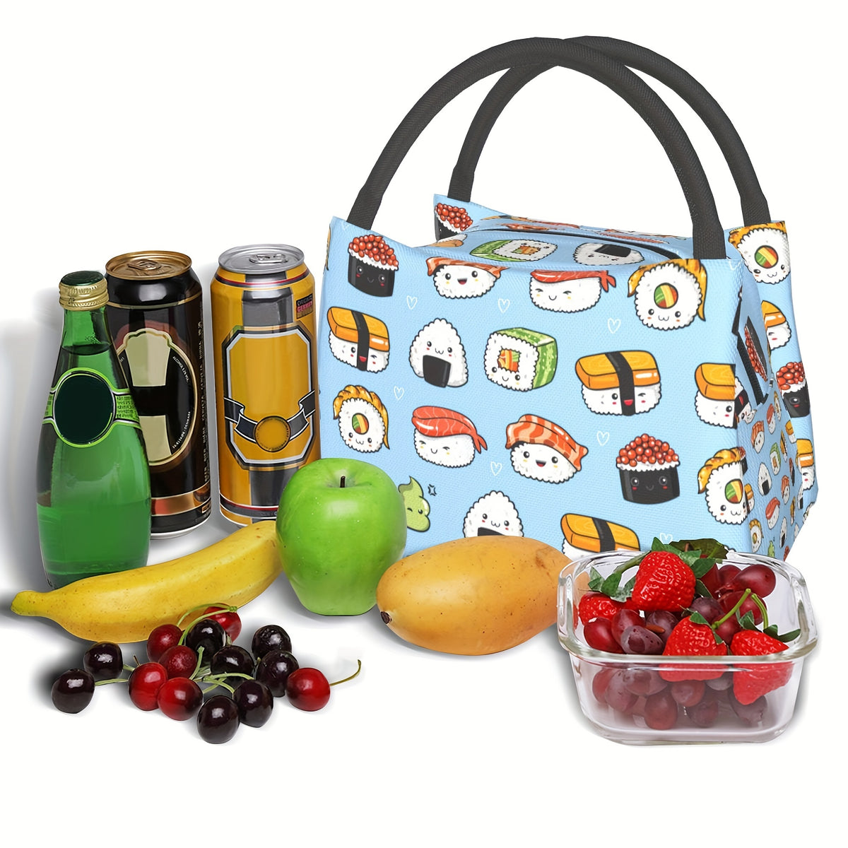 1pc Cute Sushi Portable Reusable Cooler Bag, Cooler Bag, Insulated Lunch Bag for Camping Picnic Beach Essentials for Home, Restaurant, Office, Construction Site And Outdoor 11X6. 5X7 in