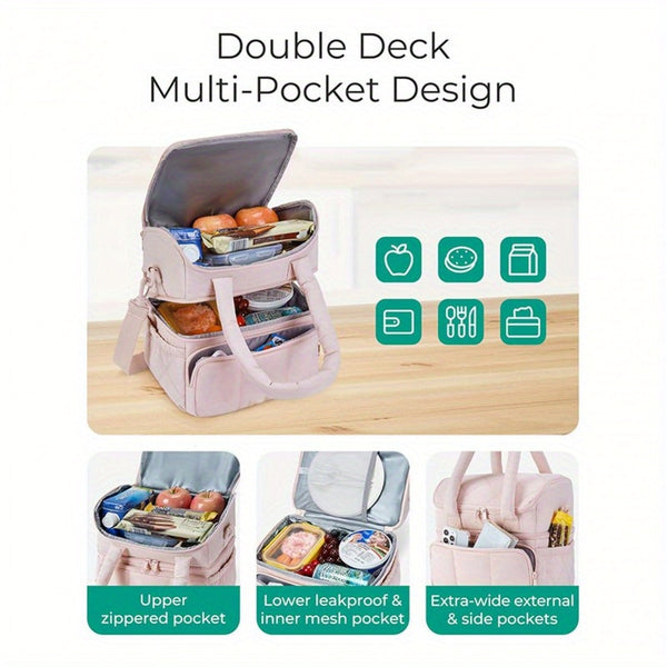 Insulated Lunch Bags for Women, Cute Quilted Lunch Box, Lightweight Puffy Padded Waterproof Lunch Tote, Reusable Lunch Cooler for Work Picnic Travel