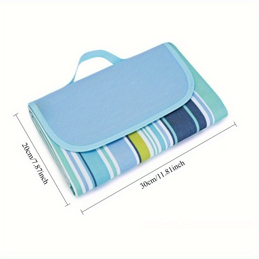 Heavy-Duty Picnic Blanket Heavy-Duty Extra Wide High Quality Picnic Blanket - All-Weather Outdoor Mat with Carry Handles, Non-Slip Beach, Camping, Tailgating Blanket - Blue & Green Striped for Grass, Park, Tent - Hand Wash Only, Picnic Mat, Grass Protecti