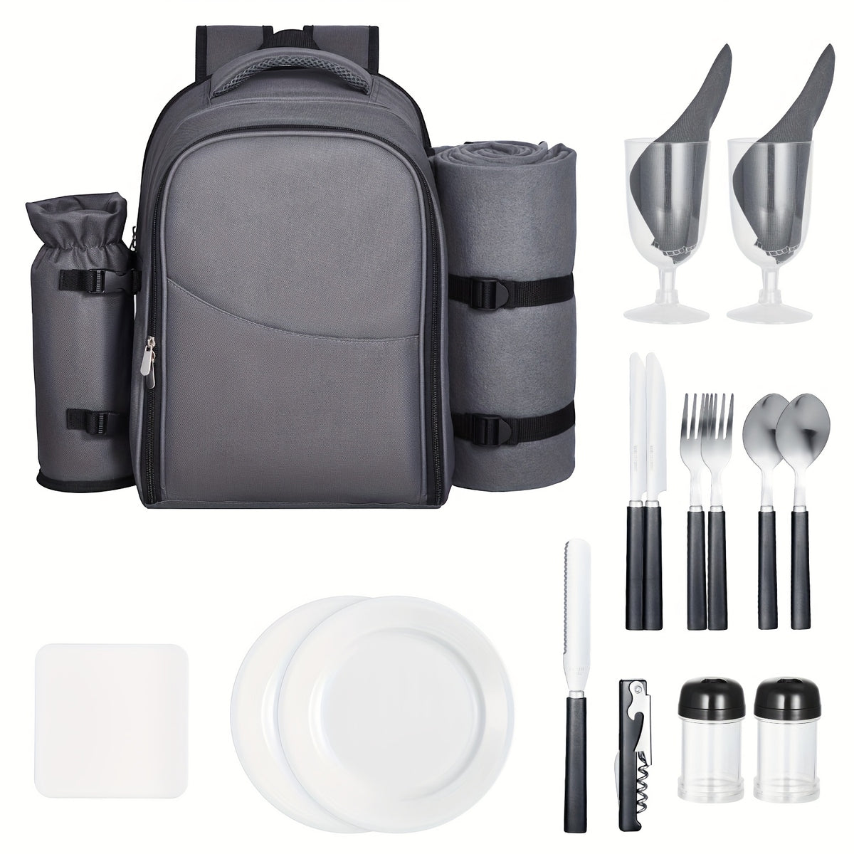 Happybuy 2-Person\u002F4-person Picnic Backpack with Insulated Compartment And Complete Dining Set Ideal for Hiking, Camping And Beach Trips In Grey\u002Fblue