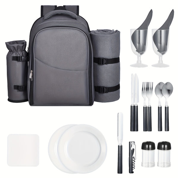 Happybuy 2-Person\u002F4-person Picnic Backpack with Insulated Compartment And Complete Dining Set Ideal for Hiking, Camping And Beach Trips In Grey\u002Fblue