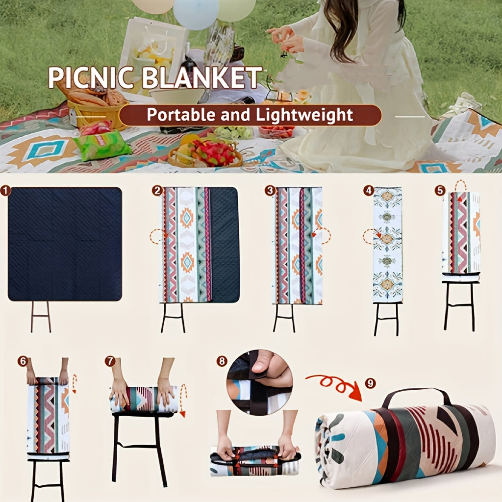 1pc Large Portable Outdoor Camping Picnic Blanket - High Quality & Heavy-Duty All-Season Thickened -like Texture with Blue\u002FBeige\u002FRed\u002FBlack\u002FWhite\u002FGray\u002FOrange\u002FTeal Patterns, Lightweight & Compact for Hiking, Beach, BBQ, Pa