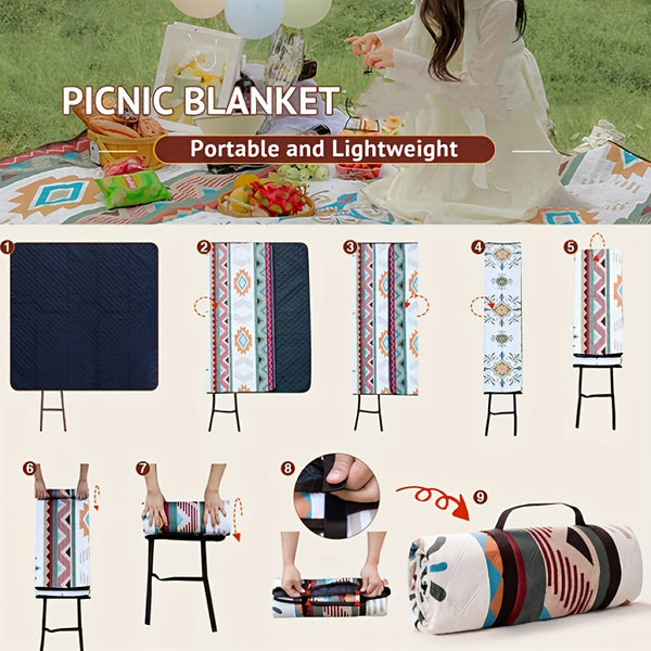 1pc Large Portable Outdoor Camping Picnic Blanket - High Quality & Heavy-Duty All-Season Thickened -like Texture with Blue\u002FBeige\u002FRed\u002FBlack\u002FWhite\u002FGray\u002FOrange\u002FTeal Patterns, Lightweight & Compact for Hiking, Beach, BBQ, Pa