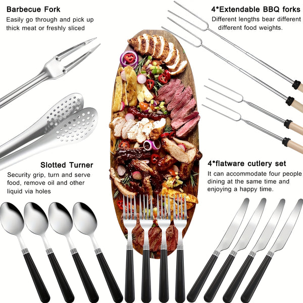 Portable Camping Kitchen Utensil Set-31pcs Camping Essentials Camping Accessories Gear Must Haves Camping Cookware Kit, Stainless Steel Outdoor Cooking And Grilling Utensil Organizer Travel Set Perfect For Travel, Picnics, RVs, BBQ, Parties And More