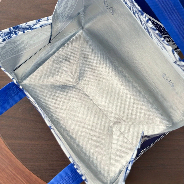 Reusable Insulated Food Delivery Bags - Thickened Self-Sealing Oil-Proof Thermal Takeout Bags with Blue Floral Pattern & Sturdy Zipper-like Closure for Milk Tea, Cakes, BBQ, Hot\u002FCold Meals - Portable Large Capacity Insulated Packaging, Hot And Cold I