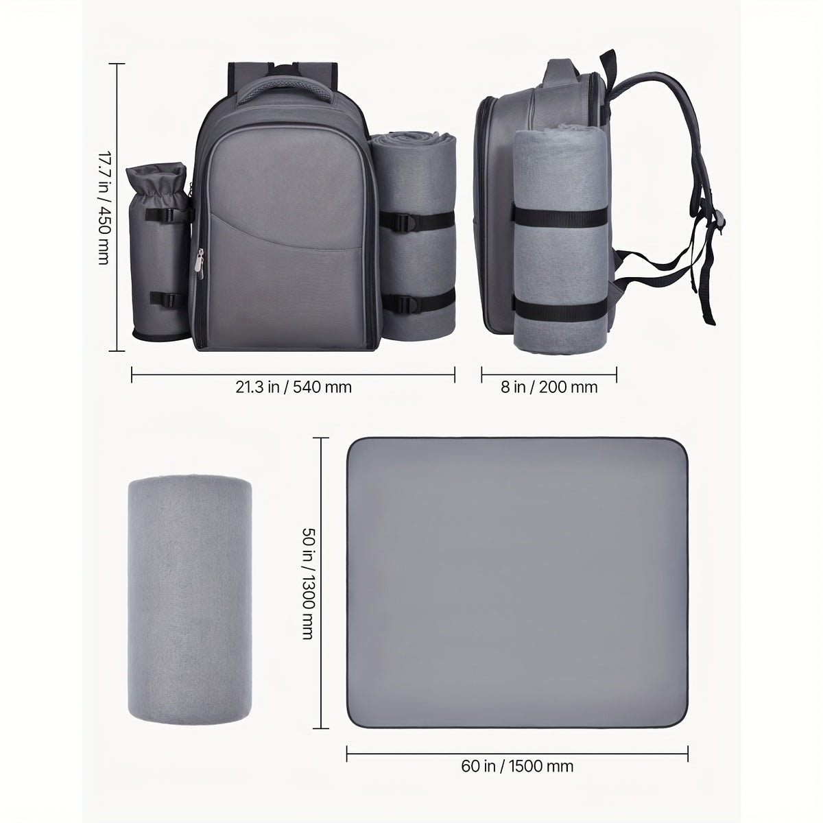 Happybuy 2-Person\u002F4-person Picnic Backpack with Insulated Compartment And Complete Dining Set Ideal for Hiking, Camping And Beach Trips In Grey\u002Fblue