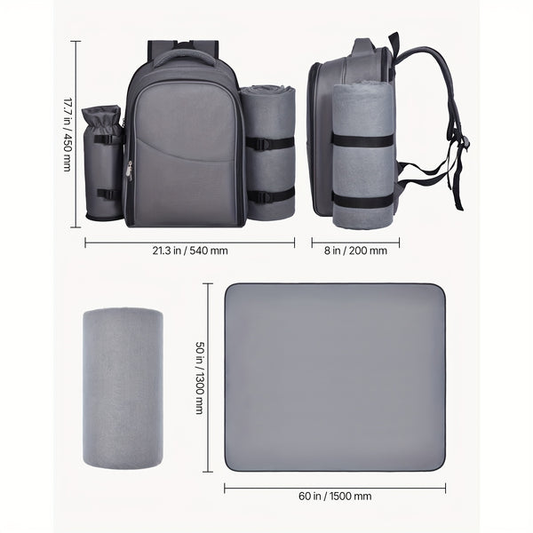 Happybuy 2-Person\u002F4-person Picnic Backpack with Insulated Compartment And Complete Dining Set Ideal for Hiking, Camping And Beach Trips In Grey\u002Fblue