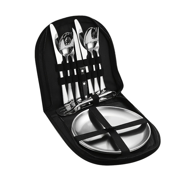 10pcs\u002F 20pcs Camping Utensils Set, Food-Grade 304 Stainless Steel Silverware & Plates, Dishwasher Safe, Heavy-Duty with Storage Pouch for Camping, Picnic, BBQ, Portable Eating Tools, Picnic Utensils Kit, Reusable Outdoor Cutlery, Heavy-Duty