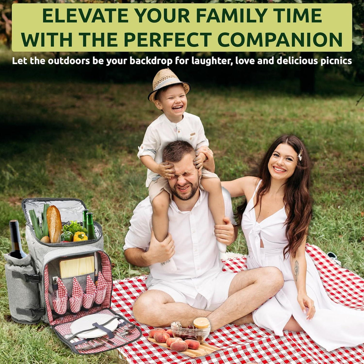 Nature Gear Large Picnic Backpack, Insulated Bag with Detachable Wine Cooler & Picnic Blanket, Includes Dinnerware Set for 4 & Picnic Accessories, Waterproof Outdoor Travel Backpack for Beach, Red