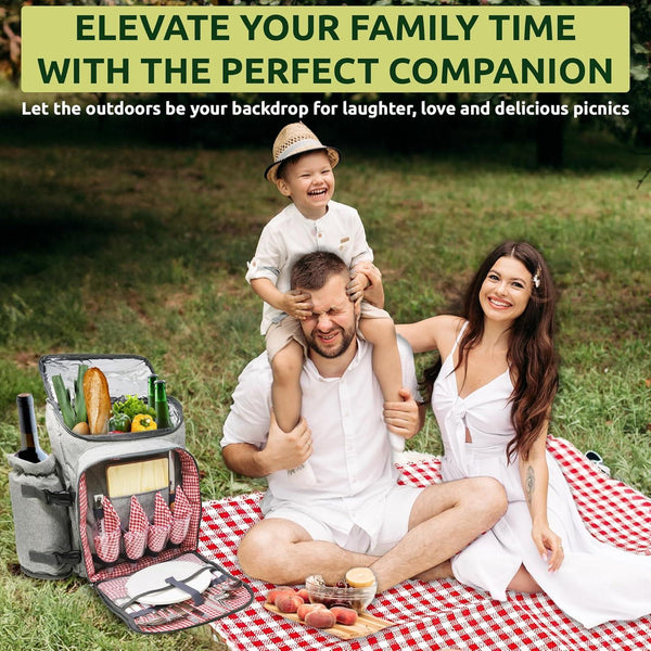 Nature Gear Large Picnic Backpack, Insulated Bag with Detachable Wine Cooler & Picnic Blanket, Includes Dinnerware Set for 4 & Picnic Accessories, Waterproof Outdoor Travel Backpack for Beach, Red