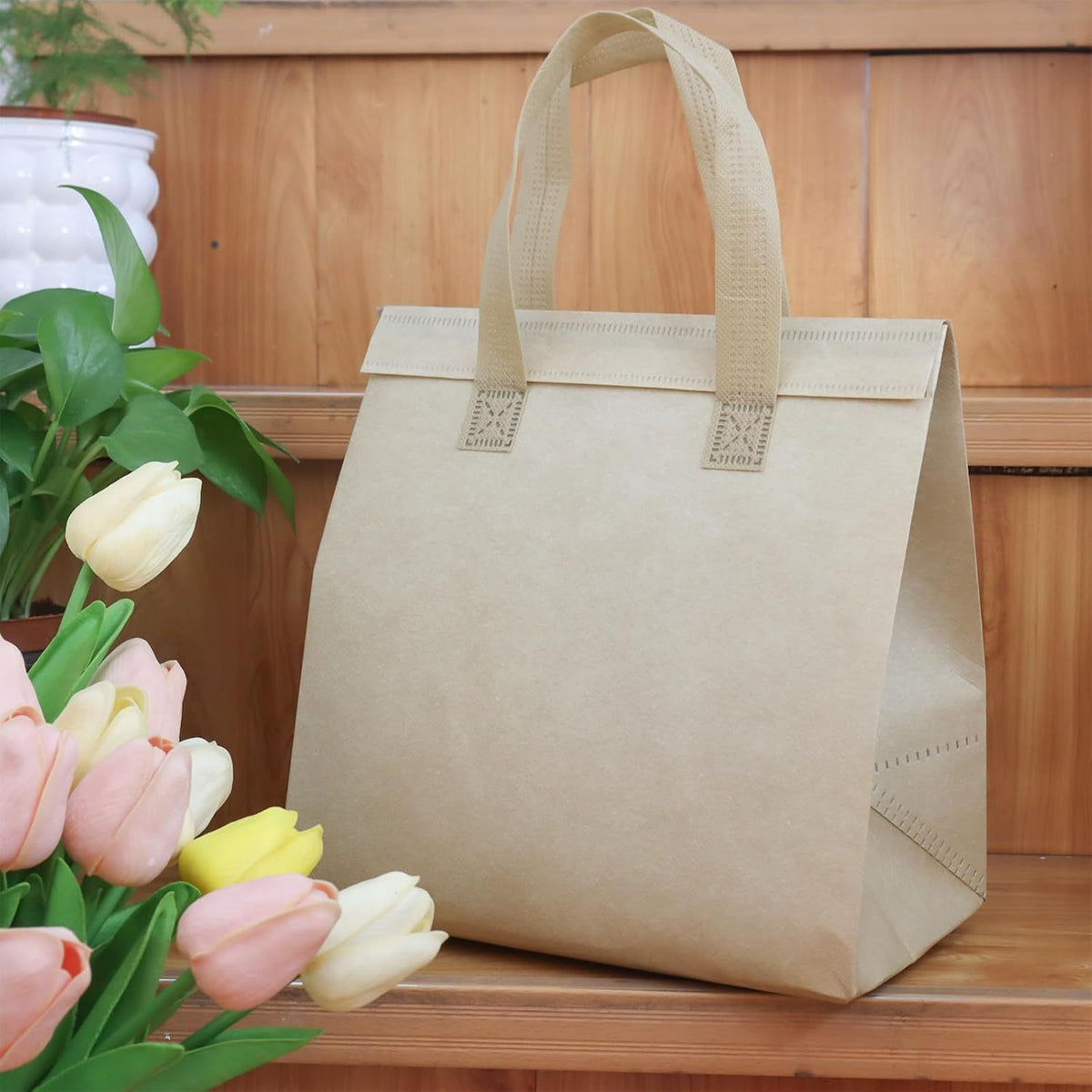 Insulated Take Out Bags 14pcs Disposable Insulated Take Out Bags - Thermal Lunch Tote with Sturdy Handles, Reusable Cooler Bags for Coffee, Tea, Milk, Food Delivery & Fresh Food Delivery, Grocery Bags, Beverage Serving