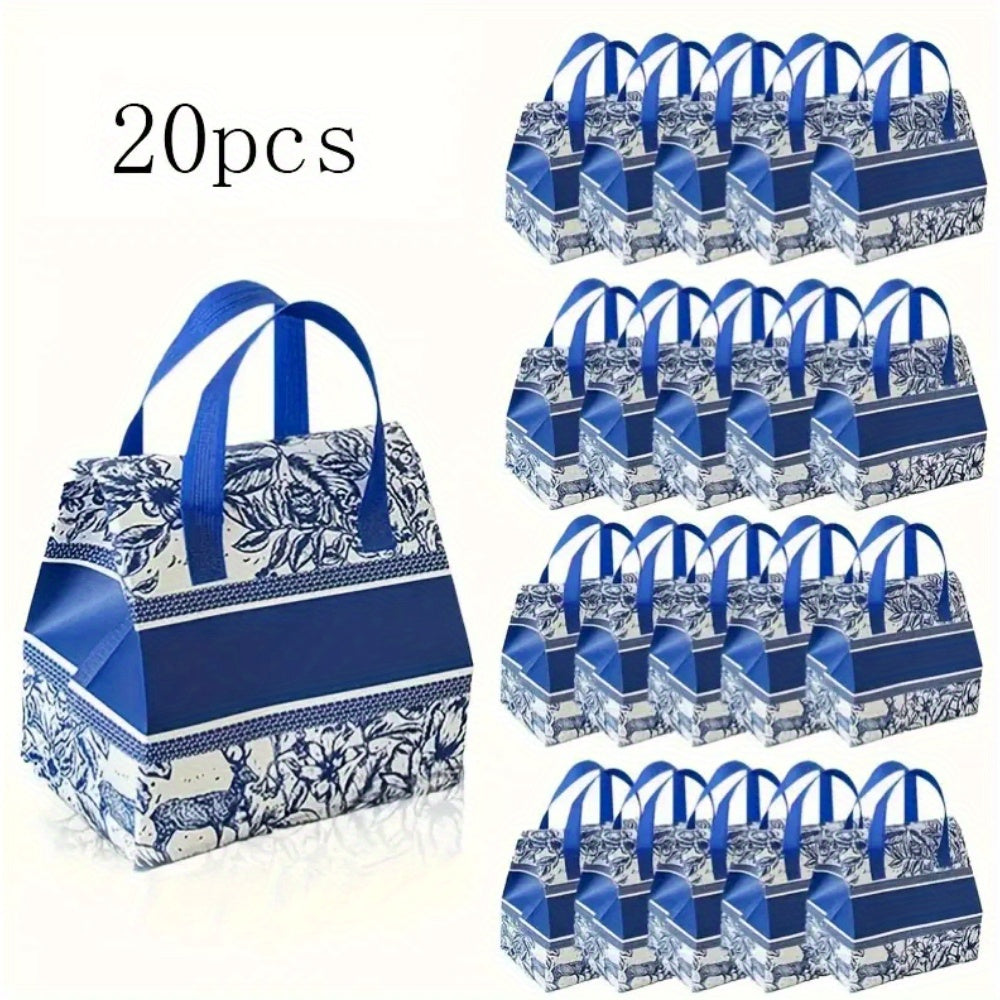 Reusable Insulated Food Delivery Bags - Thickened Self-Sealing Oil-Proof Thermal Takeout Bags with Blue Floral Pattern & Sturdy Zipper-like Closure for Milk Tea, Cakes, BBQ, Hot\u002FCold Meals - Portable Large Capacity Insulated Packaging, Hot And Cold I