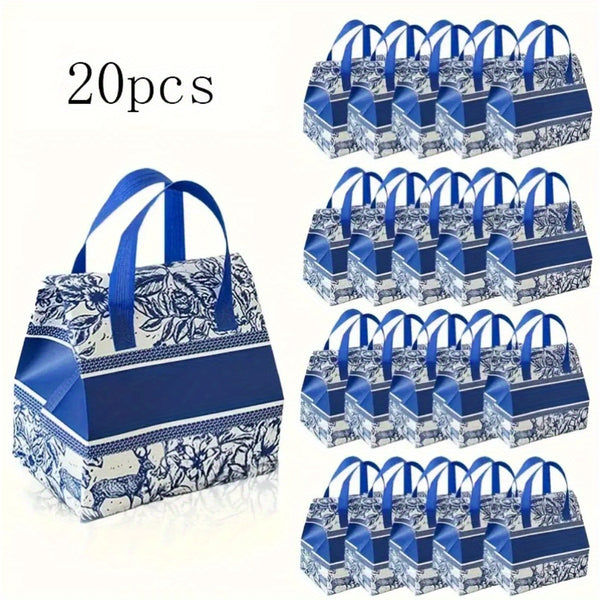 Reusable Insulated Food Delivery Bags - Thickened Self-Sealing Oil-Proof Thermal Takeout Bags with Blue Floral Pattern & Sturdy Zipper-like Closure for Milk Tea, Cakes, BBQ, Hot\u002FCold Meals - Portable Large Capacity Insulated Packaging, Hot And Cold I