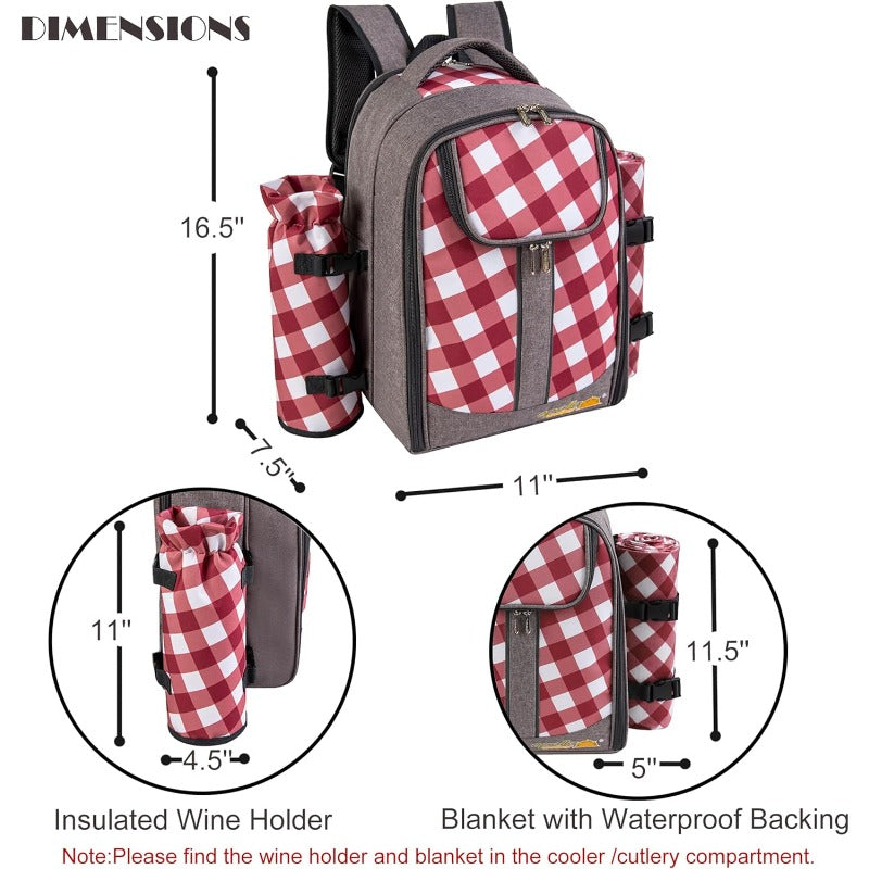 All-in-One 2-Person Picnic Backpack Set with Cooler Compartment, Detachable Wine\u002FBottle Holder & Complete Cutlery\u002FPlate Set + Fleece Blanket (45\