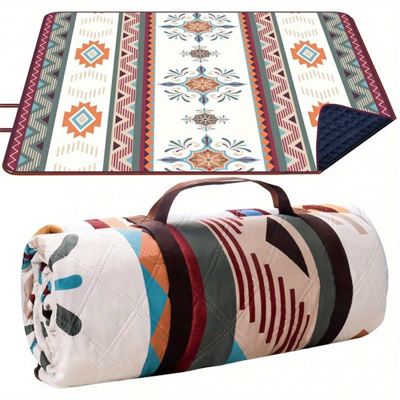 Waterproof Large Picnic Blanket - Portable Travel Camping Beach Mat with Geometric Tribal Design, Durable Machine-Woven Fabric for Outdoor, Park, Patio, Lawn, Garden & Grass Use, Park Outings, Decorative Outdoor, Easycare Material, Outdoor Enthusiasts