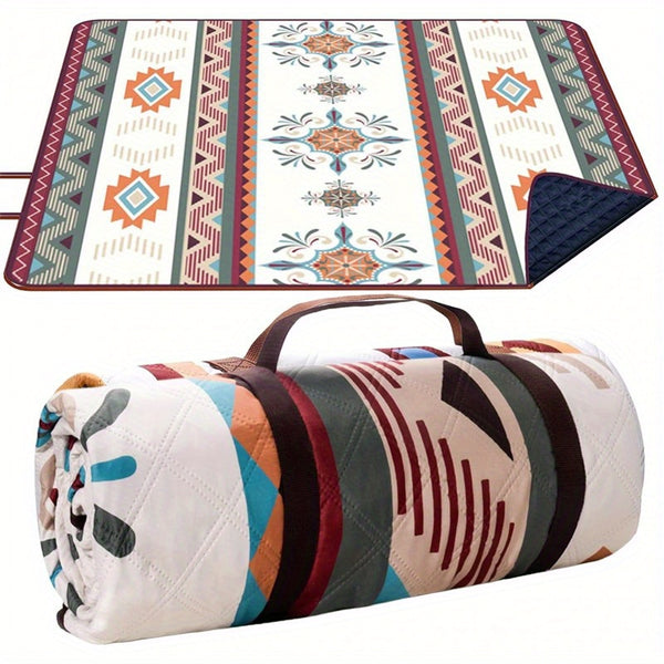 Waterproof Large Picnic Blanket - Portable Travel Camping Beach Mat with Geometric Tribal Design, Durable Machine-Woven Fabric for Outdoor, Park, Patio, Lawn, Garden & Grass Use, Park Outings, Decorative Outdoor, Easycare Material, Outdoor Enthusiasts