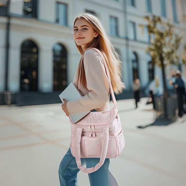 Insulated Lunch Bags for Women, Cute Quilted Lunch Box, Lightweight Puffy Padded Waterproof Lunch Tote, Reusable Lunch Cooler for Work Picnic Travel