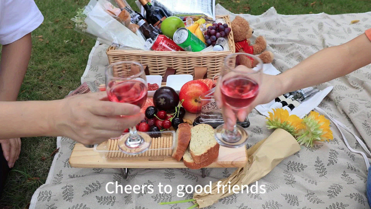 Free picnic mat Wicker Picnic Basket for 4 with Mini Folding Wine Picnic Table & Large Insulated Cooler Bag & Cutlery Service Kits for 4 Person, Couples Gifts, Wedding Gifts (Y908.27-1.57inch), Picnic Accessories, Picnic Backpacks, Durable Wicker Construc