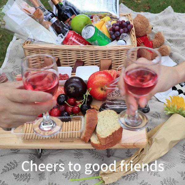 Free picnic mat Wicker Picnic Basket for 4 with Mini Folding Wine Picnic Table & Large Insulated Cooler Bag & Cutlery Service Kits for 4 Person, Couples Gifts, Wedding Gifts (Y908.27-1.57inch), Picnic Accessories, Picnic Backpacks, Durable Wicker Construc