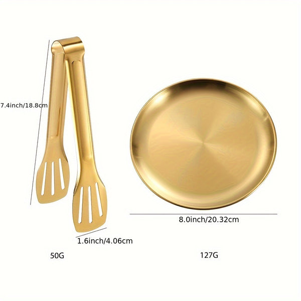 Picnic Dishes Utensils Golden Camping Flatware Set for 4 Portable Tableware Plates Silverware Forks Spoons Knives Bottle Opener Food Tongs Complete Kit with Zipper Bag