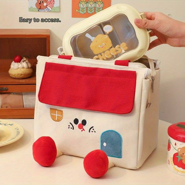 Thickened Portable Bento Bag with Rice Aluminum Foil - Cute Cartoon House Design, Large Lunch Box for Office Workers, High-Quality Thermal Insulation, Mixed Colors, Non-Woven Material, Hand Wash Only, Lunch Bag Insulated, Work Meal Container, Playful Desi