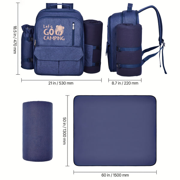 Happybuy 2-Person\u002F4-person Picnic Backpack with Insulated Compartment And Complete Dining Set Ideal for Hiking, Camping And Beach Trips In Grey\u002Fblue