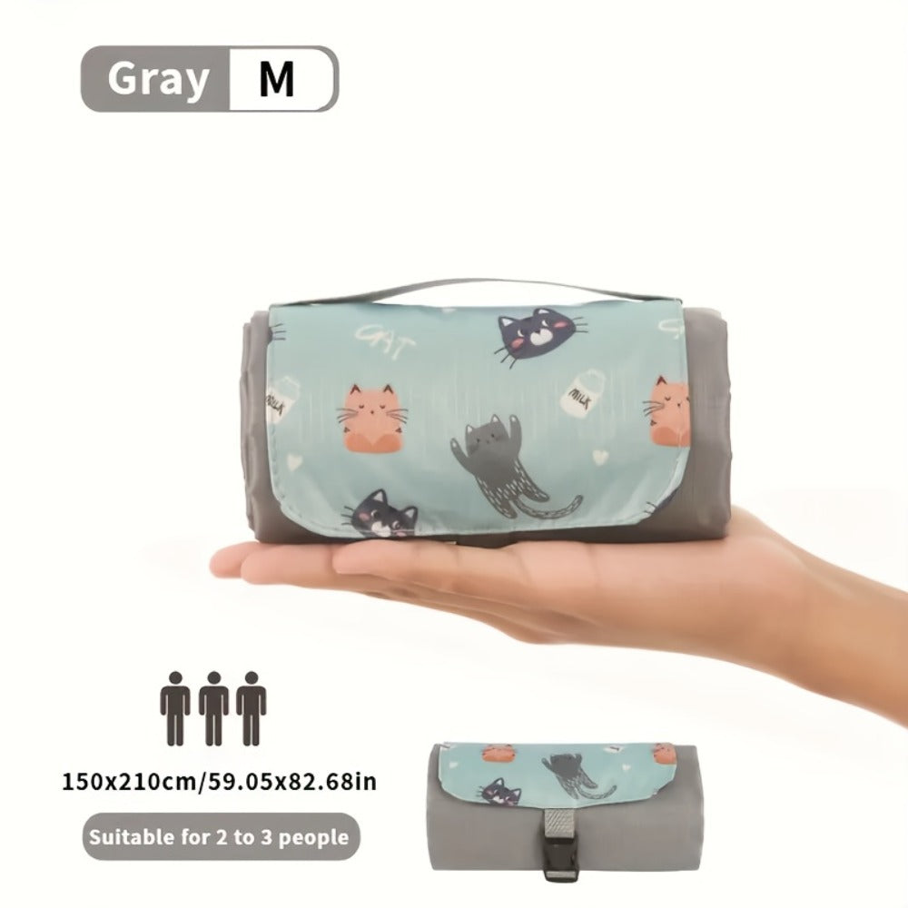 Portable Pocket Outdoor Mat - Compact Lightweight Nylon Picnic Blanket with Cute Animal & Fruit Patterns (Unicorns, Bears, Strawberries) & s, Beach, Camping, Backyard - All-Season Green\u002FBlue\u002FGrey\u002FTurquoise Foldable