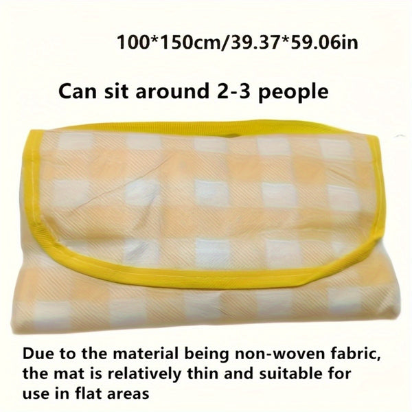 FLIXPLANY Portable Picnic Mat - Lightweight & Durable Twill Weave Outdoor Blanket with Vibrant Yellow & White Checkered Design, Easy to Clean, All-Season Use for Beach, Camping, Hiking, Picnics