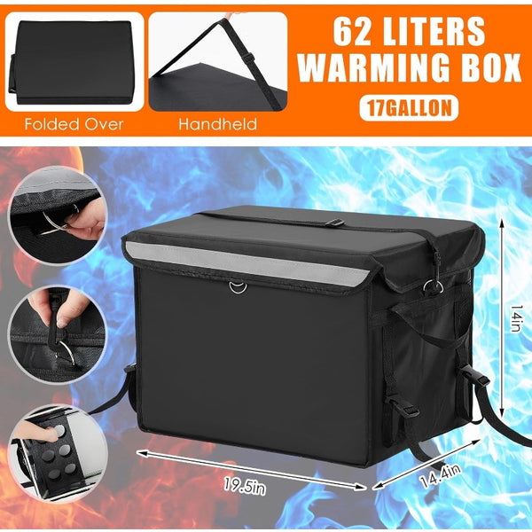 Large 16.38gal Insulated Food Delivery Bag\u002FPizza Box with Expandable Frame & Logo Pocket - Heavy-Duty Thermal Lunch Box for Pizza, Groceries, Meals | & Car Transport, Insulated Box For Food Delivery, Insulated Bags For Food Delivery, Insulated Delive