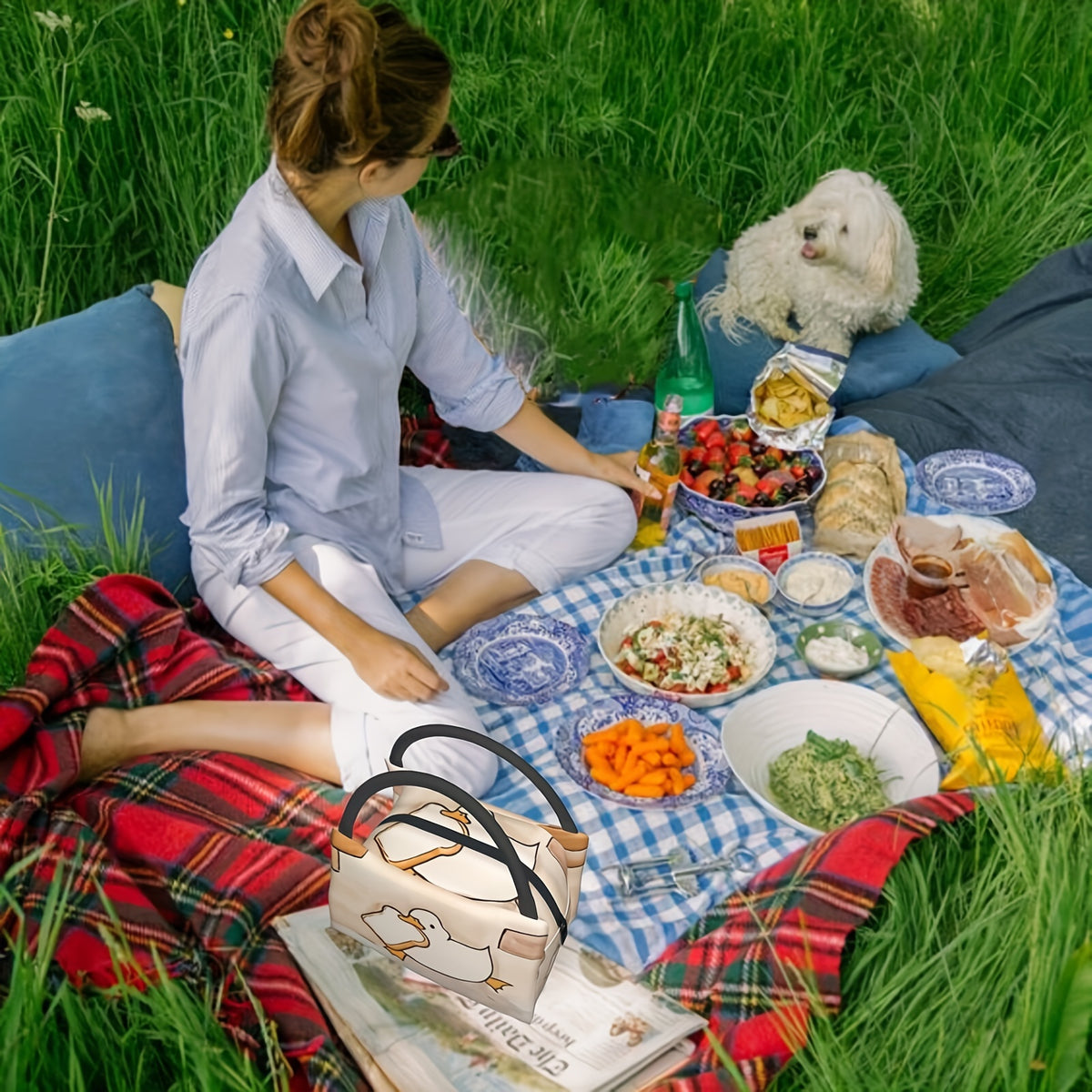 1pc Duck Pattern, Portable And Reusable Refrigerated Bag, Insulated Lunch Bag, Used For Camping, Picnicking, Beach, Home, Restaurant, Office, Outdoor. Suitable For Gifting To Friends. Family Birthday Gifts, Holiday Gifts. Local Repository