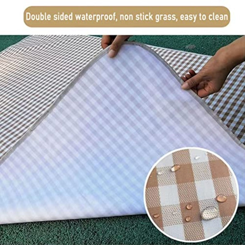 XL & Sandproof Picnic Blanket - Heavy-Duty Foldable Outdoor Beach Mat Suitable for Camping, Park, Lawn - Large Gingham Check Tan\u002F - Portable for s,, Pets - Easy Clean & Lightweight