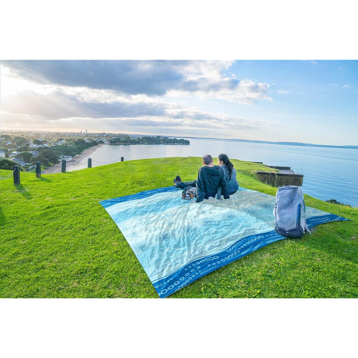 WEKAPO Oversized Extra Large High Quality Beach Blanket & Mat - 11x9ft Sand-Free, Heavy-Duty with Stakes & Storage Bag, Bohemian Starfish Design - for 1-10 People, Picnic, Pool, Camping - Lightweight Microfiber, Winter-Ready