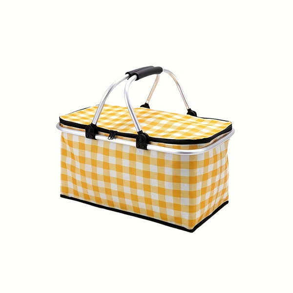7.13gal Large Collapsible Insulated Cooler Picnic Basket with Lid & Sturdy Handles - Heavy-Duty Thermal Insulation Reusable Folding Grocery Shopping Basket for Outdoor Picnic, Travel, Camping, Beach - Durable Portable Cooler Bag for Storage, Groceries
