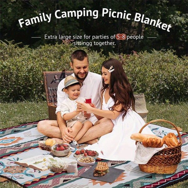 Waterproof Large Picnic Blanket - Portable Travel Camping Beach Mat with Geometric Tribal Design, Durable Machine-Woven Fabric for Outdoor, Park, Patio, Lawn, Garden & Grass Use, Park Outings, Decorative Outdoor, Easycare Material, Outdoor Enthusiasts