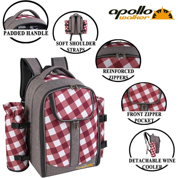 All-in-One 2-Person Picnic Backpack Set with Cooler Compartment, Detachable Wine\u002FBottle Holder & Complete Cutlery\u002FPlate Set + Fleece Blanket (45\
