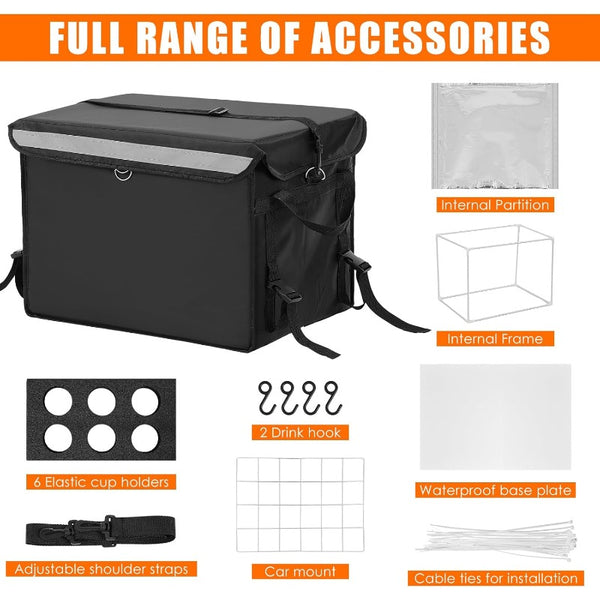Large 16.38gal Insulated Food Delivery Bag\u002FPizza Box with Expandable Frame & Logo Pocket - Heavy-Duty Thermal Lunch Box for Pizza, Groceries, Meals | & Car Transport, Insulated Box For Food Delivery, Insulated Bags For Food Delivery, Insulated Delive