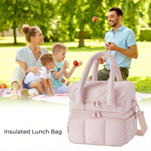 Insulated Lunch Bags for Women, Cute Quilted Lunch Box, Lightweight Puffy Padded Waterproof Lunch Tote, Reusable Lunch Cooler for Work Picnic Travel