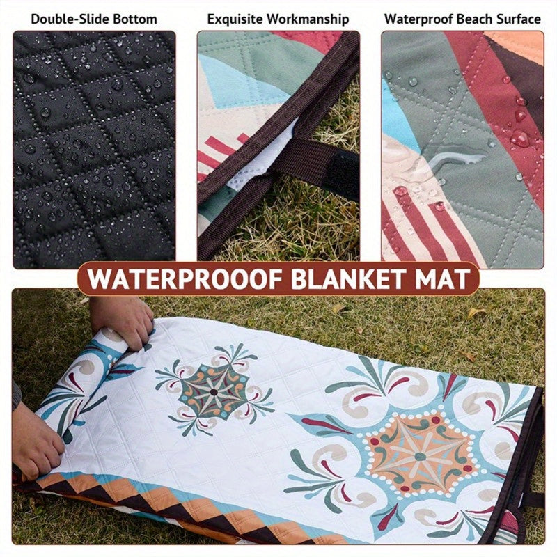 Waterproof Large Picnic Blanket - Portable Travel Camping Beach Mat with Geometric Tribal Design, Durable Machine-Woven Fabric for Outdoor, Park, Patio, Lawn, Garden & Grass Use, Park Outings, Decorative Outdoor, Easycare Material, Outdoor Enthusiasts