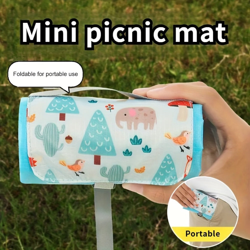 Portable Pocket Outdoor Mat - Compact Lightweight Nylon Picnic Blanket with Cute Animal & Fruit Patterns (Unicorns, Bears, Strawberries) & s, Beach, Camping, Backyard - All-Season Green\u002FBlue\u002FGrey\u002FTurquoise Foldable