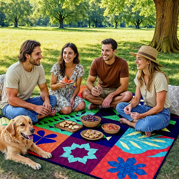 Extra-large Foldable Picnic Mat - With Carrying Strap & Three-layer Design | 78-inch Large Towel | Multi-purpose For Beach, Camping, And Parks | Durable Fabric | Portable And Moisture-proof, A Must-have For Family Gatherings And Camping