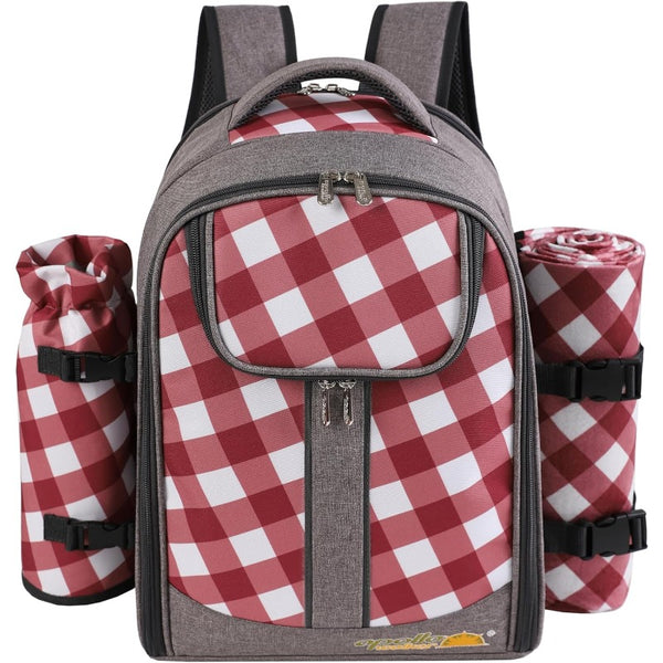 All-in-One 2-Person Picnic Backpack Set with Cooler Compartment, Detachable Wine\u002FBottle Holder & Complete Cutlery\u002FPlate Set + Fleece Blanket (45\
