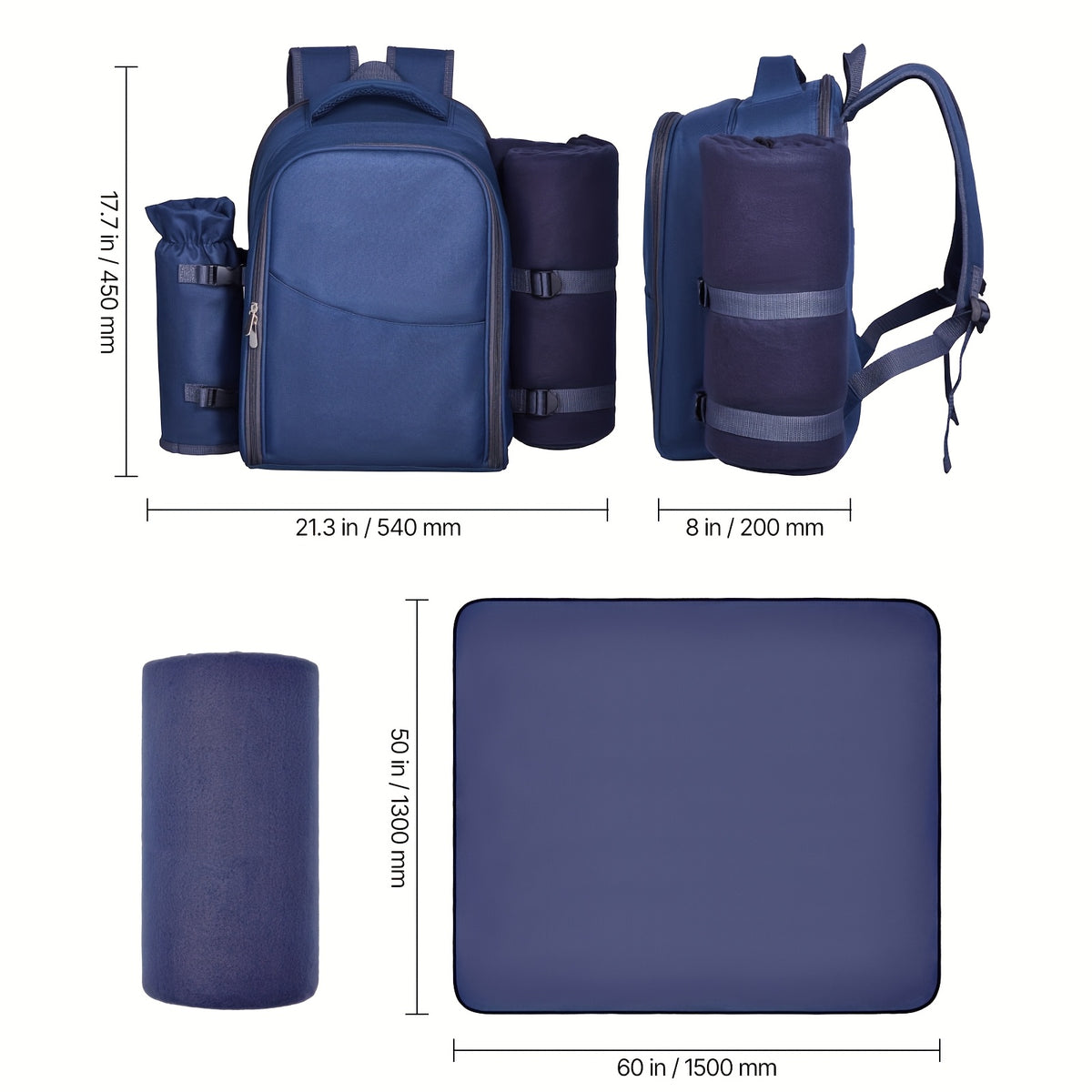 Happybuy 2-Person\u002F4-person Picnic Backpack with Insulated Compartment And Complete Dining Set Ideal for Hiking, Camping And Beach Trips In Grey\u002Fblue