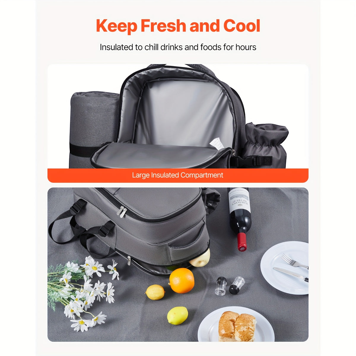 Happybuy 2-Person\u002F4-person Picnic Backpack with Insulated Compartment And Complete Dining Set Ideal for Hiking, Camping And Beach Trips In Grey\u002Fblue