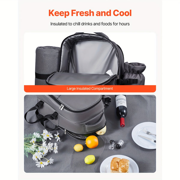Happybuy 2-Person\u002F4-person Picnic Backpack with Insulated Compartment And Complete Dining Set Ideal for Hiking, Camping And Beach Trips In Grey\u002Fblue