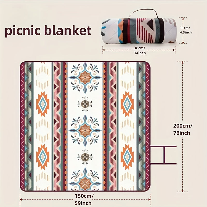 Portable Outdoor Picnic Blanket - A Lightweight and Durable Polyester Beach Mat with A Fashionable Geometric Design, Suitable for Camping, Barbecues, Hiking and Traveling, Camping Accessories, Camping Mat, Camping Floor Mat, Camping Accessories And