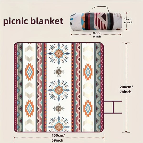 Portable Outdoor Picnic Blanket - A Lightweight and Durable Polyester Beach Mat with A Fashionable Geometric Design, Suitable for Camping, Barbecues, Hiking and Traveling, Camping Accessories, Camping Mat, Camping Floor Mat, Camping Accessories And