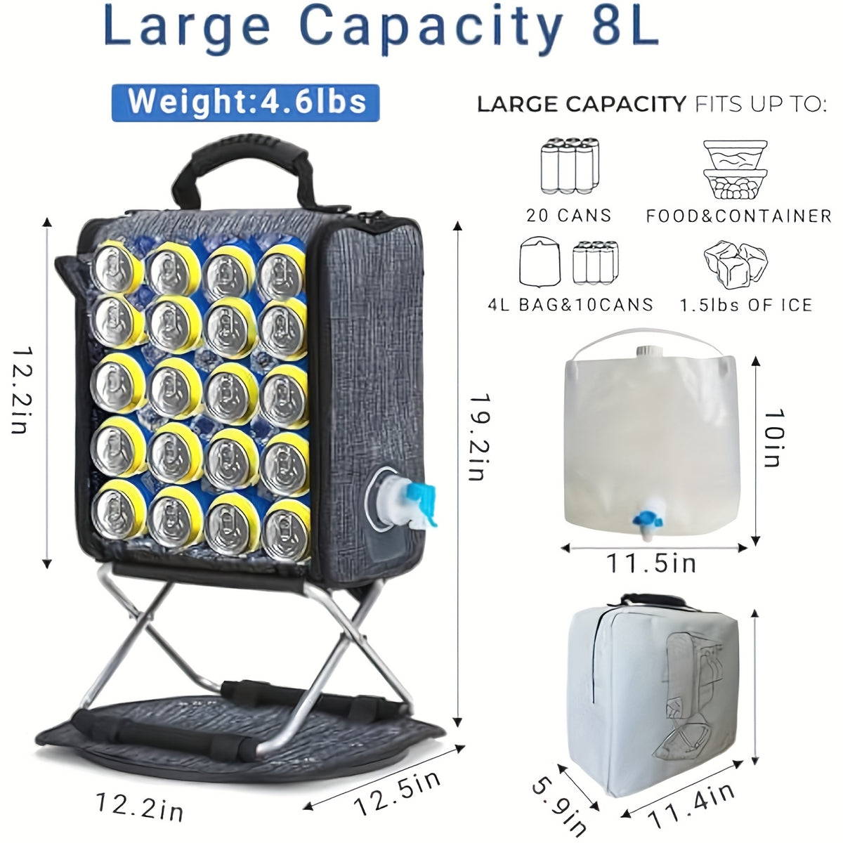 Backpack Cooler Insulated Leak Proof for Keeping Cool, Collapsible Support Stand with Rotary Bottom Tray, Cup Holder Cutlery Set for Camping Lunch
