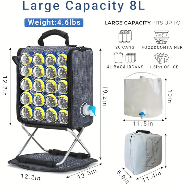 Backpack Cooler Insulated Leak Proof for Keeping Cool, Collapsible Support Stand with Rotary Bottom Tray, Cup Holder Cutlery Set for Camping Lunch