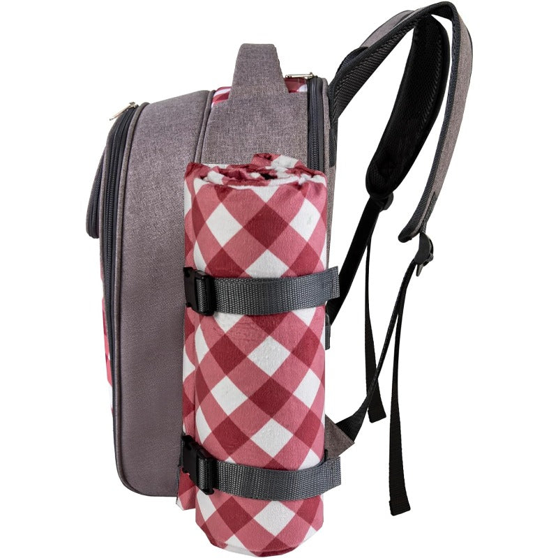 All-in-One 2-Person Picnic Backpack Set with Cooler Compartment, Detachable Wine\u002FBottle Holder & Complete Cutlery\u002FPlate Set + Fleece Blanket (45\