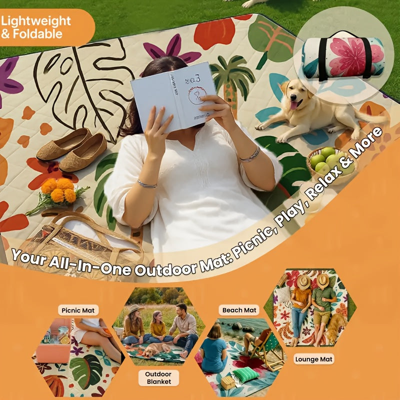 Extra-large Foldable Picnic Mat - With Carrying Strap & Three-layer Design | 78-inch Large Towel | Multi-purpose For Beach, Camping, And Parks | Durable Fabric | Portable And Moisture-proof, A Must-have For Family Gatherings And Camping